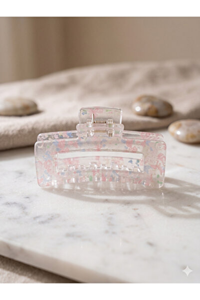 PABALAS Κλιπ μαλλιών με ροζ λουλουδάτο σχέδιο – Πολυτελές ακρυλικό διαφανές π...