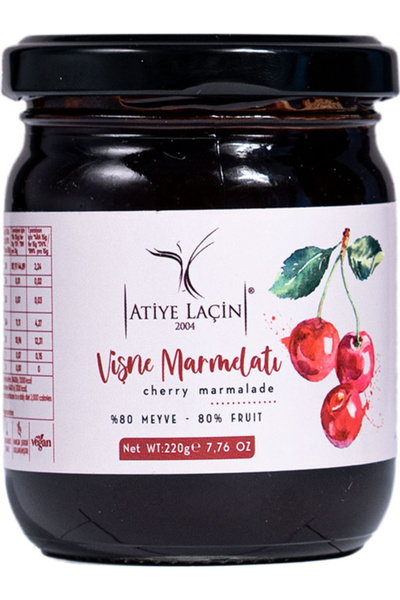 Atiye Laçin Vişne Marmelatı 220 gr (%100 Doğal ,%80 Meyve ,Katkı Maddesi ,Ren...