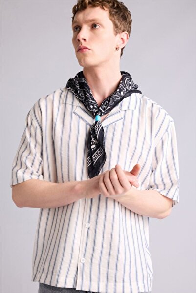 DeFacto Πουκάμισο με ριγέ γιακά και κοντό μανίκι σε φαρδιά γραμμή G4142AX26SM