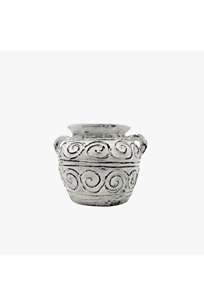 Phos & Gaia Ελληνική Πήλινη Γλάστρα Τερακότα — Ανάγλυφη Λευκή