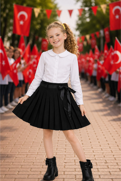 HER ŞEY NOTA www.herseynota.com Κοριτσίστικο Σετ Πουκάμισο και Πλισέ Φούστα Μ...