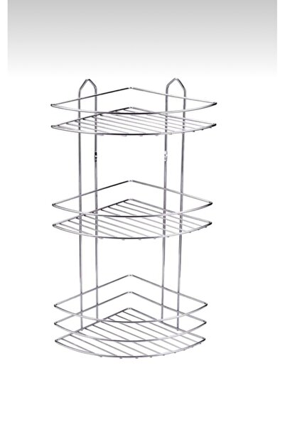 METAL TASARIM Metal Köşe 3 Katlı Krom Banyo Duş Rafı (Şampuanlık / Keselik)