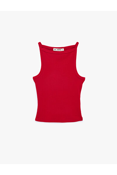 Koton Βαμβακερή αμάνικη μπλούζα με λαιμόκοψη σκάφους σε στενή γραμμή