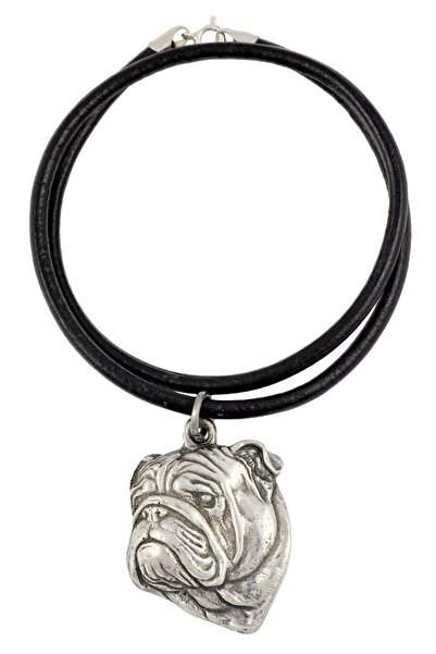 Art - Dog Bulldog, Bulldog Englez - Colier cu câine, pandantiv placat cu argi...