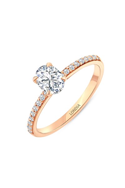 Londia Jewellery 14 AYAR ALTIN 0,85 KARAT DOĞAL PIRLANTA OVAL TEKTAŞ “YAN TAŞ...