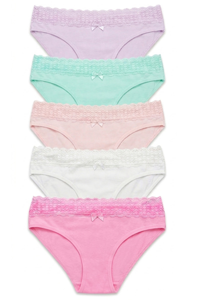 Nicoletta Γυναικεία Σλιπ 5 Τεμαχίων Πακέτο Λύκρα Βαμβακερά με Φαρδιά Δαντέλα ...