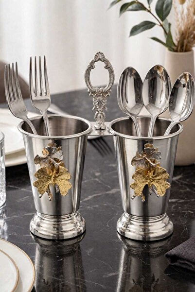 Teksev Silver Plated Luxury Butterfly Model Spoon Holder 2 Compartments Kitch...