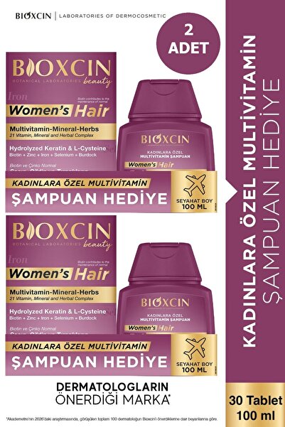 Bioxcin Womens Hair 30 Tablet + Seyahat Boy Multivitamin Şampuan Hediye (2 AD...