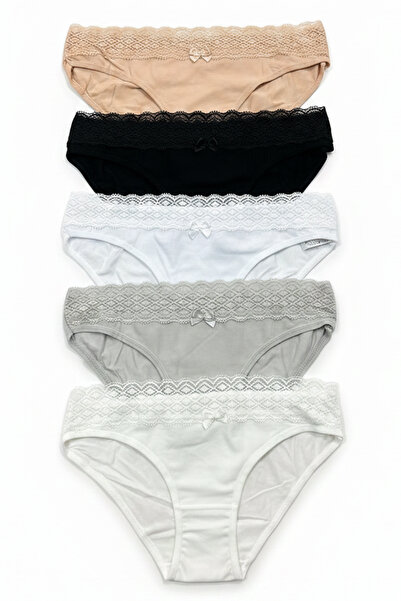 Nicoletta Γυναικεία Σλιπ 5 Τεμαχίων Πακέτο Λύκρα Βαμβακερά με Φαρδιά Δαντέλα ...