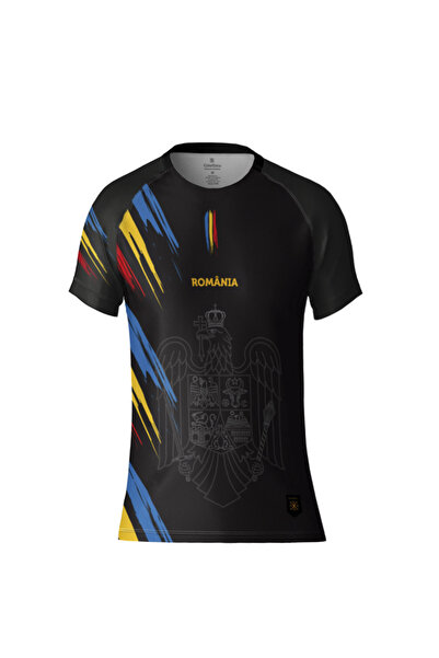 ColorEscu Tricou Stemă România, material tehnic sport, damă, culoare neagră, ...