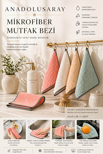 Anadolu Saray Mikrofiber Süper Emici Mutfak Bezi 25x25 cm Çok Amaçlı Temizlik...