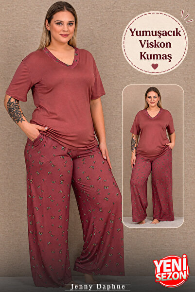 Jenny Daphne Γυναικείο Σετ Πιτζάμες Βισκόζης Μεγάλου Μεγέθους, Ελαστικό, Άνετ...