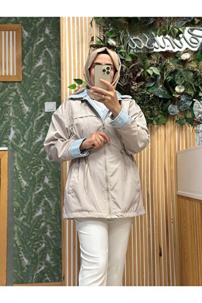 Sernisa Moda Kot Detaylı Paraşüt Kumaş Taşlı Trençkot