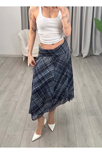 anonim Viera Plaid Skirt Blue