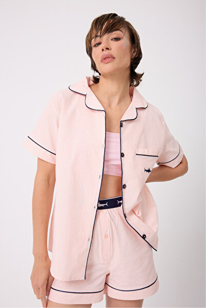 L'Espadon MARISILK™ Kadın Yazlık Şortlu Uzun Gömlekli Pijama & Lounge Takımı