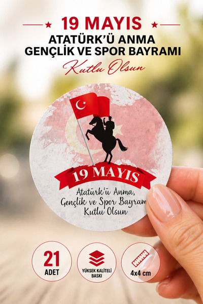 Sticker Ekspres 19 Mayıs Atatürk'ü Anma Gençlik ve Spor Bayramı Sticker, 4x4 ...