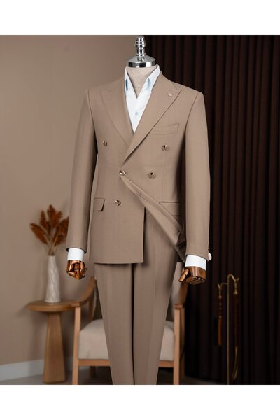 TerziAdemAltun Slim Fit Men's Double-Breasted Pointed Collar Jacket Pants Sui...