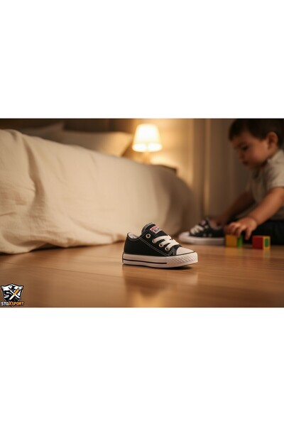 StoXStore Unisex Kız Erkek Bebe Çocuk Kısa Bağcıklı Kanvas Keten Sneaker Spor...