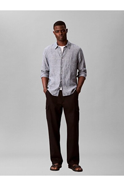 Calvin Klein LS YD PINSTRIPE LINEN EASY SHIRT