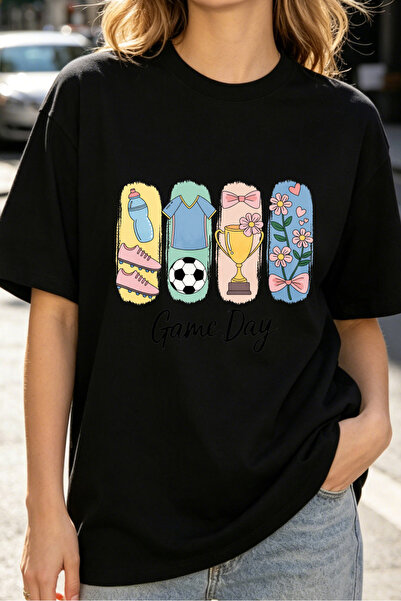 Fleck Womens T Shirts Game Day Sports And Flowers Design Casual Style