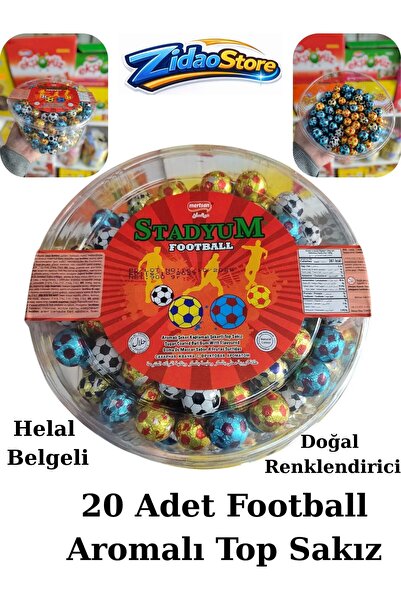 Emrah Gültekin Stadyum Football 20 Adet Aromalı Top Sakız Futbol Temalı Renkl...