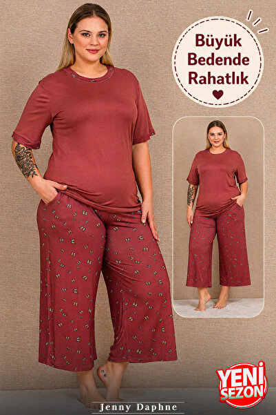 Jenny Daphne Γυναικείο Σετ Πιτζάμες Βισκόζης Μεγάλου Μεγέθους, Κοντομάνικο, μ...