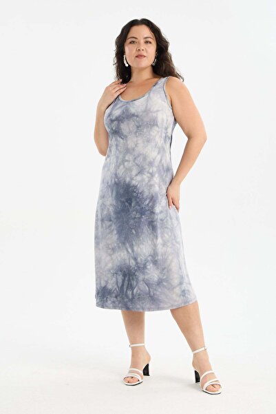 Madwilo Γυναικείο φόρεμα σε γκρι απόχρωση με σχέδιο μπατίκ και τιράντες, μεγά...