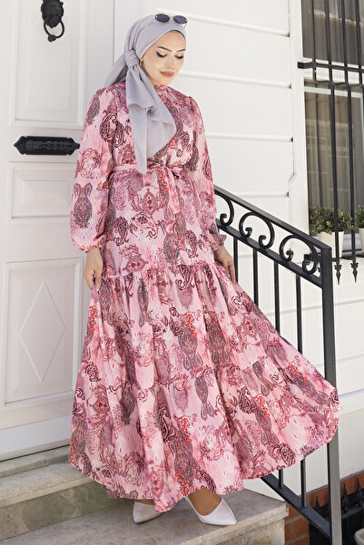 benguen Φόρεμα Τζέσικα με σχέδια, Χιτζάμπ, B588 Ροζ