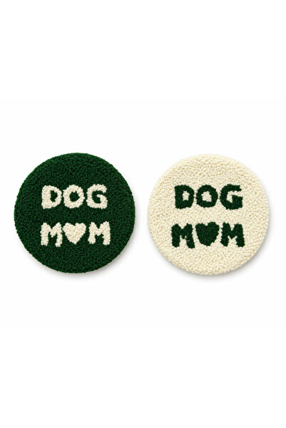 Pet And Planet Dog Mom Punch Bardak Altlığı 2'li Koyu Yeşil&Ekru
