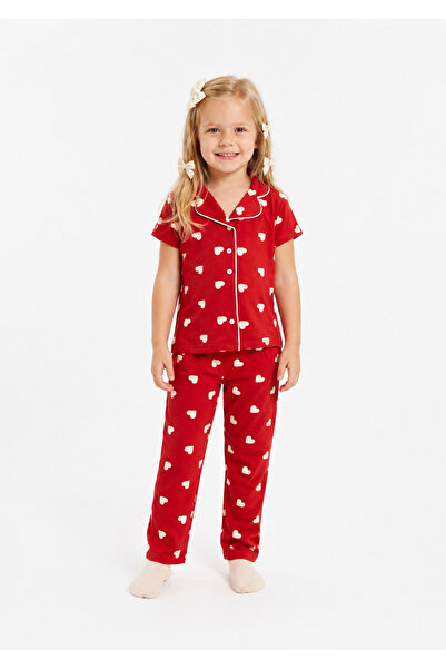 zahider Κοριτσίστικο βαμβακερό σετ πιτζάμες με κουμπιά και σχέδιο καρδιάς, κα...