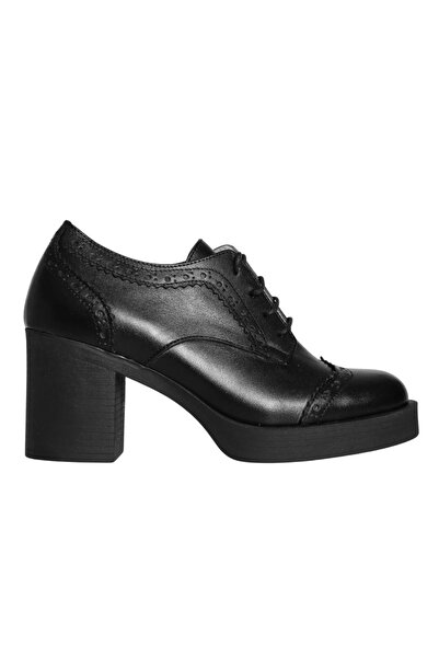 Platin Black leather lace-up women's heeled shoes for everyday wear