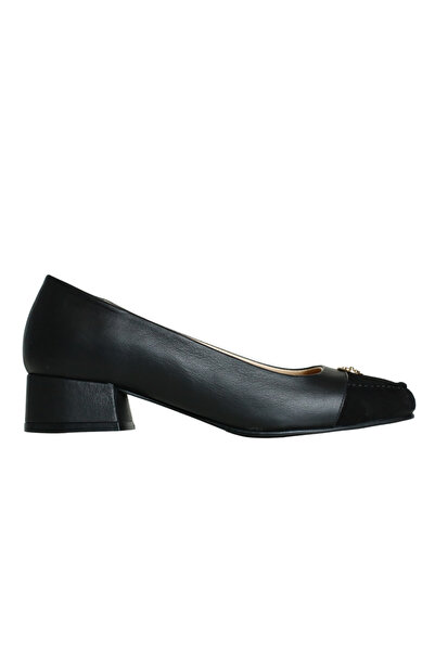 Platin Black Leather Women's Heeled Shoes