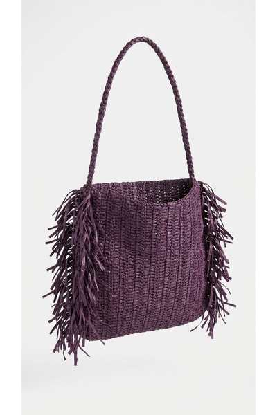 Enie Γυναικεία Μωβ Ψάθινη Πλεκτή Χειροποίητη Τσάντα Παραλίας και Ώμου - Χωρίς...