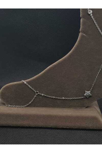 sarıyer silver Star Model Zircon Stone Embellished Steel Anklet Stylish Jewelry Accessory for the Ankle Women's Anklet