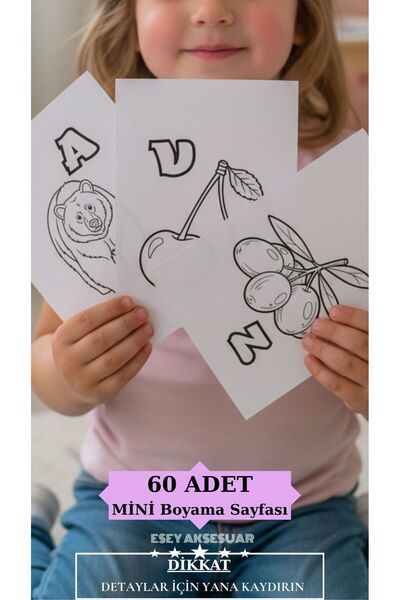 Esey Dizayn Alfabe Hayvan Meyve Sebze Boyama Seti 60 Adet MİNİ Sayfalar 4-6 Y...