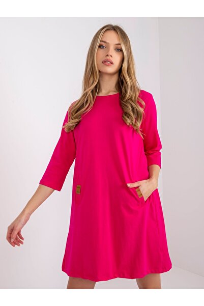 Relevance Rochie Fuchsia Scurtă, Din Bumbac, Cu Mâneci Trei Sferturi, Cu Buzu...