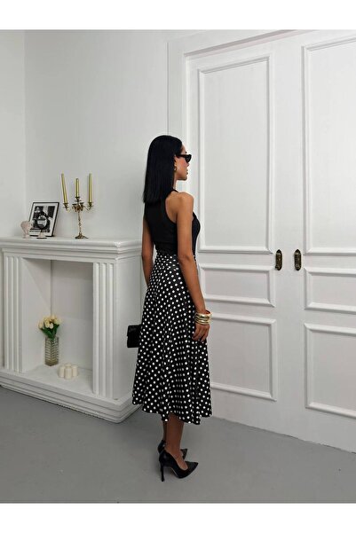 TrendParis Υφασμάτινη φούστα με πουά σχέδιο, μαύρη