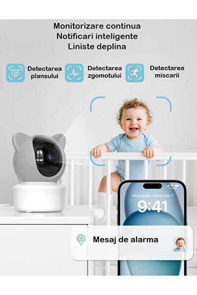 Smart Vibe Monitor de bebeluși LightSense Ambient WiFi/Fără WiFi HelloKid ™   Y6T SmartCare 2K HD Viziune Nocturnă