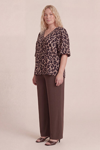 MYLİNE Μπλούζα με μανίκια μπαλόνι και λεοπάρ σχέδιο