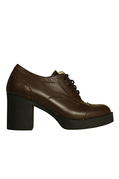 Platin Coffee brown lace-up women's heeled casual shoes