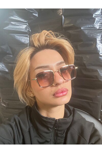 MUADEX Small Kare Gold Gold Frame Brown Glass Minimal Women's Sunglasses