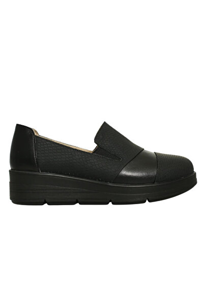 Platin Black Leather Women's Casual Shoes