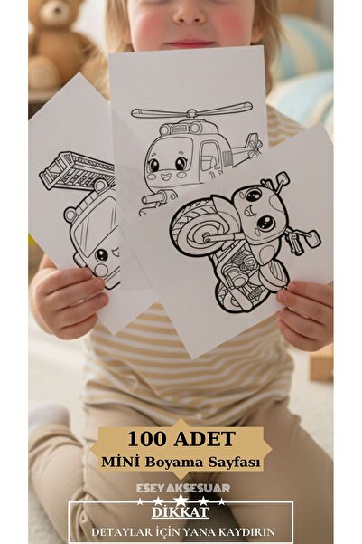 Esey Dizayn Sevimli Araç Boyama Seti 100 Adet MİNİ Sayfalar 2-4 Yaş Çocuklar ...