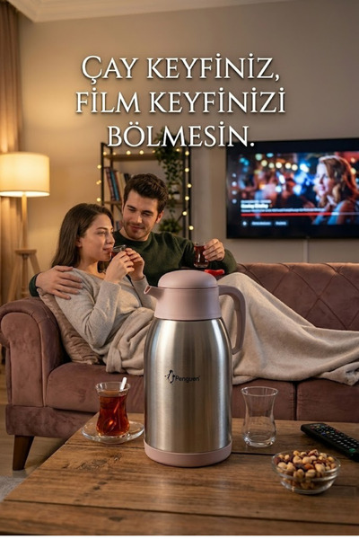 Penguen Çelik Çay Termosu 2.5 Litre | 12 Saat Sıcak 24 Saat Soğuk Tutan | SUS 304 Paslanmaz Çelik