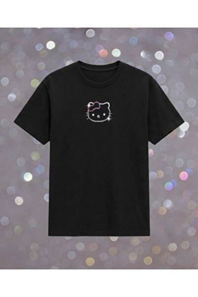 Carpe Black Taşlı Cat Oversize T-shirt