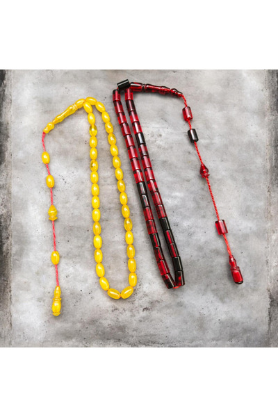 İnan Tesbih Cut and Carved Two-In-One Ankle-Length Fire Amber Prayer Beads