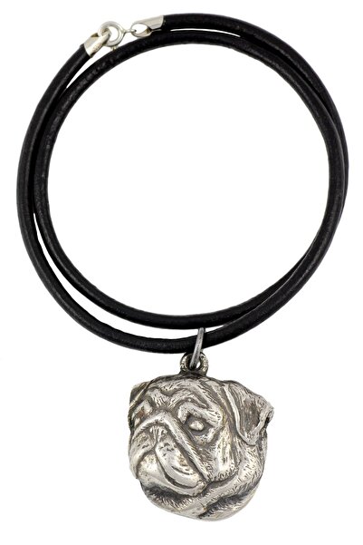 Art - Dog Pug II - Colier cu câine, pandantiv placat cu argint pentru iubitor...