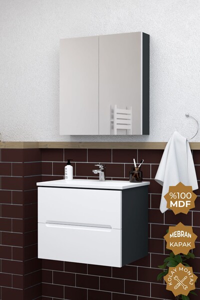 TETA HOME Kopenhag 80 cm MDF Gövde Membran Kapak Banyo Dolabı Seti