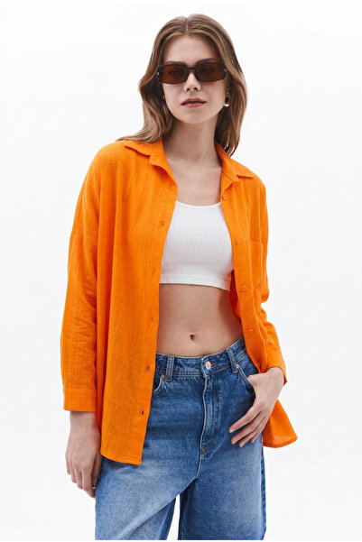 Paw Garage Kadın Perry Keten Gömlek Oversize