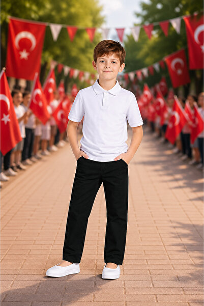 HER ŞEY NOTA www.herseynota.com Unisex Παιδικό Λευκό Μπλουζάκι με Γιακά – Ηλι...